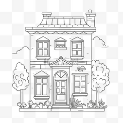 复古房子线描着色页插图轮廓草图