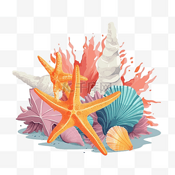 海洋日彩色卡通海星贝壳
