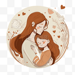 妈妈抱宝宝图片_卡通可爱浪漫母亲拥抱女儿爱心花