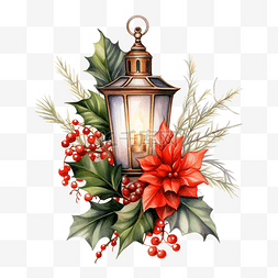 植物花纹装饰图片_圣诞植物灯笼装饰