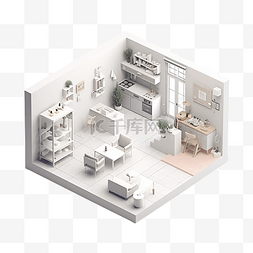 房间模型白色厨房