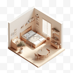 木头桌子卡通图片_房间模型建筑卧房