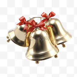金色新年挂饰图片_圣诞节金色铃铛红色蝴蝶结真实效