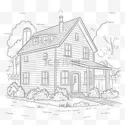 带有门廊轮廓草图的房子的卡通黑
