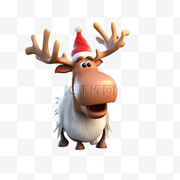 红色卡通圣诞帽图片_圣诞节带着圣诞帽的鹿