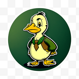 鸭子领带绿色圆形卡通贴纸