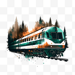火车复古水彩插画