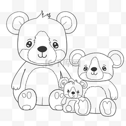 家庭泰迪熊着色页与两个小泰迪熊
