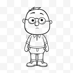 一个男孩戴眼镜的黑白画轮廓素描