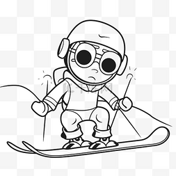 卡通儿童滑雪图片_卡通男孩在滑雪坡上滑雪轮廓素描