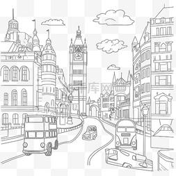 城市街道图片_伦敦城市街道着色页轮廓素描 向