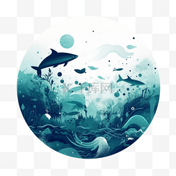 海底海豚图片_海底海豚插画