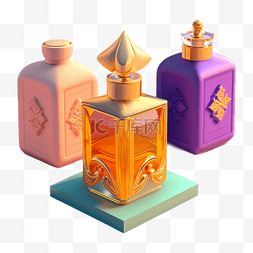 三瓶彩色瓶装香水