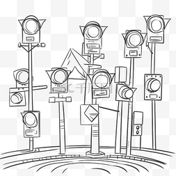 涂鸦图片_交通灯上的黑线和涂鸦矢量轮廓草