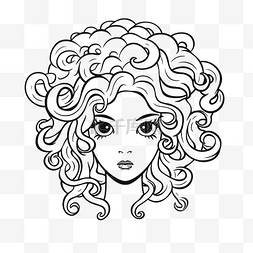 卡通女孩的头发是用轮廓格式素描