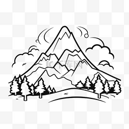线条山轮廓图片_背景轮廓素描中有树木的山的插图