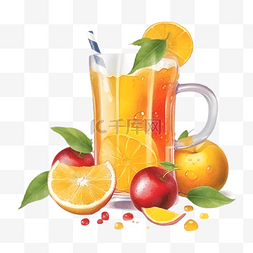 夏日饮品海报图片_橙子果汁插画