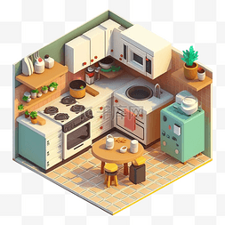 3d房间模型厨房黄色地板图案