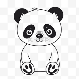 可爱的卡通熊猫熊坐下轮廓素描 