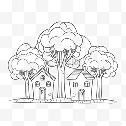 一棵树和房子的黑白图像着色表与