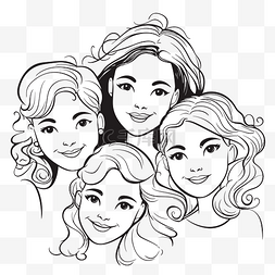 妇女节线条图片_家庭背景轮廓素描画中的四个黑白