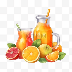 苹果汁插画图片_橙子橙汁插画