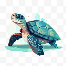 乌龟爬图片_海洋日蓝色卡通海龟