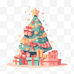 卡通彩灯图片_圣诞树与礼物可爱卡通
