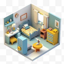 房间模型3d黄蓝色图案