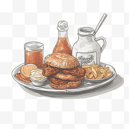 汉堡薯条可乐套餐图片_食物美食卡通插画