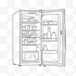 冰箱素描图片_带有门轮廓草图的冰箱的线条图 
