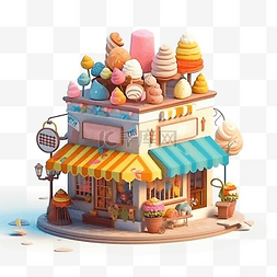 甜品店冰淇淋小屋可爱卡通插画