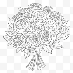 美丽的一束玫瑰与线条绘制轮廓素