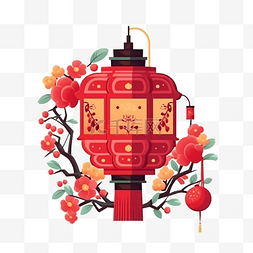 金色新年挂饰图片_春节枝头的红灯笼