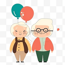 表情老人可爱图片_祖父母日旁夫妻气球