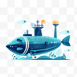 潜水图片_海洋日蓝色侧面潜水艇