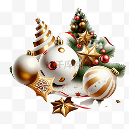 金色新年挂饰图片_圣诞节金色白色球真实效果