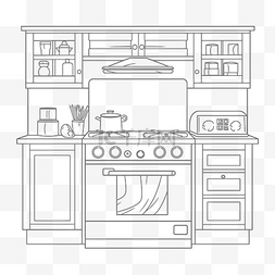 厨房炉灶和抽屉的轮廓设计草图 