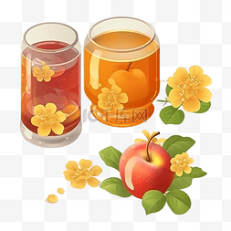 苹果汁插画图片_果汁叶子红色
