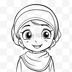 盖头图片_穆斯林女孩着色页轮廓素描 向量