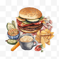 牛肉汉堡图片_食物卡通汉堡套餐