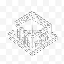 手绘等距图形，显示房屋和一些建