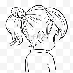 儿童马尾图片_画马尾辫的女孩轮廓素描 向量