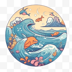 拯救海洋生物图片_海洋日海浪鲸鱼插画