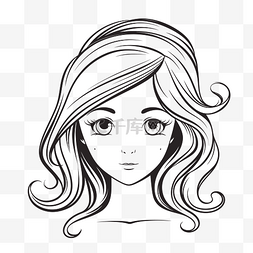 波浪头发的女孩卡通剪影轮廓素描