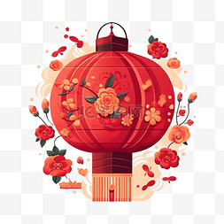 插画风灯笼图片_春节美丽红花灯笼