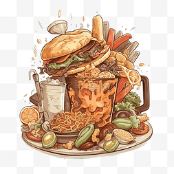 卡通汉堡套餐图片_食物丰富午餐汉堡套餐