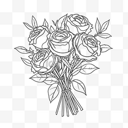 一束玫瑰着色页轮廓素描 向量