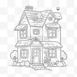 彩窗图图片_白色背景轮廓草图上的房屋着色页