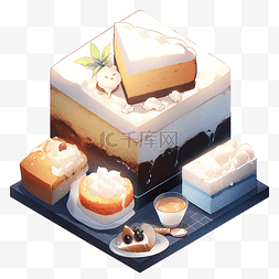 盘子图片_一组美味的蛋糕插画